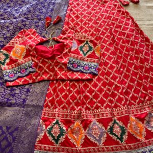 tussar silk with floral print lehenga