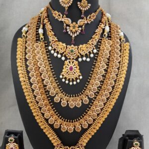 2 long haram + 3 neackles +2 pair earrings+ back chains