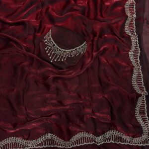 beautiful jarkhan diamond work in space silk saree