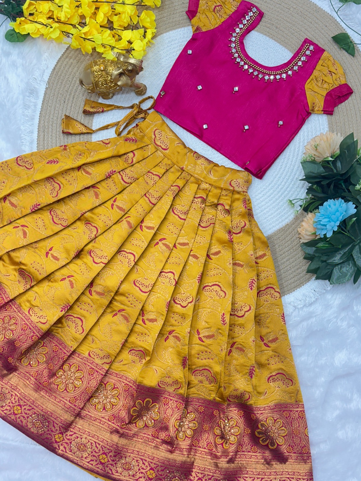 stylish kids’ lehenga zari skirt & magenta mirror work blouse stylish kids’ lehenga zari skirt & magenta mirror work blouse