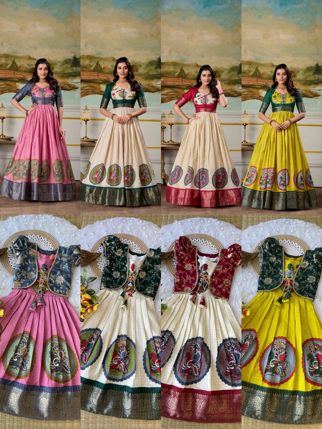 mother daughter dola silk gowns combo mother daughter dola silk gowns combo