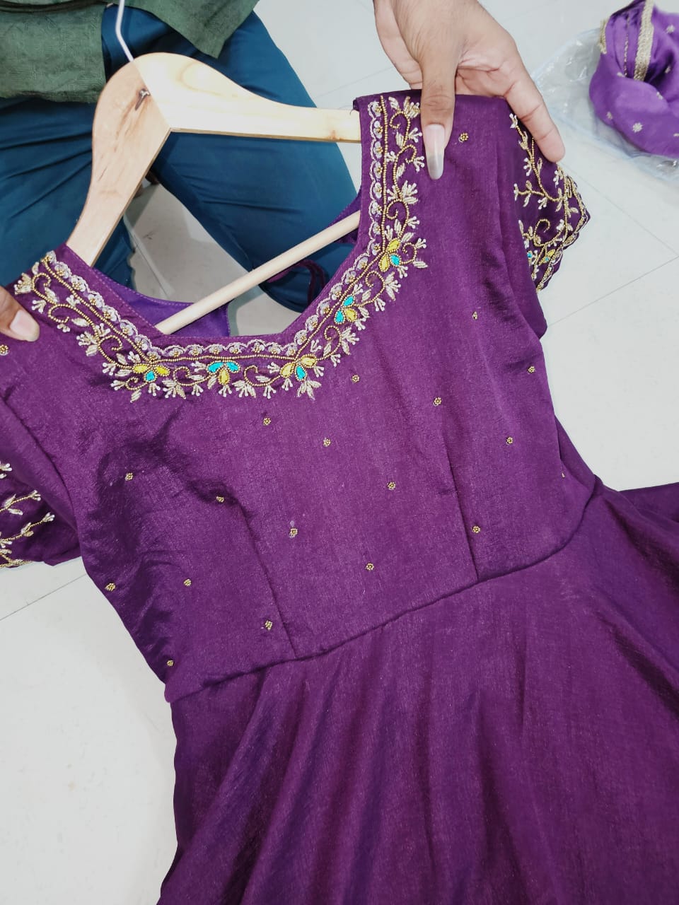 vichitra silk fabric with maggam work gown vichitra silk fabric with maggam work gown