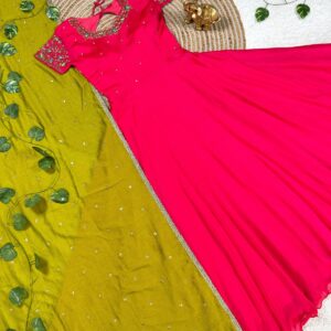 vichitra silk fabric with maggam work gown