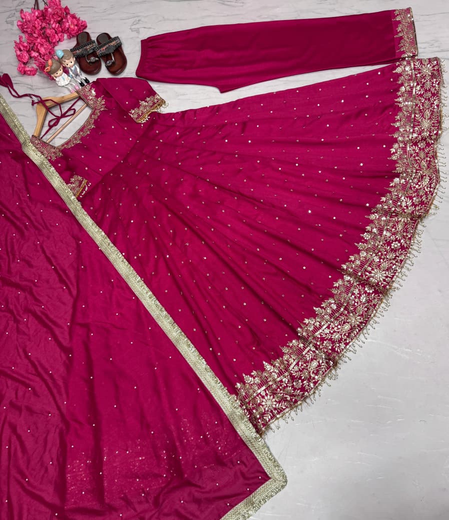 pur vichitra silk anarkali gown,dupatta & pent plazzo set pur vichitra silk anarkali gown,dupatta & pent plazzo set