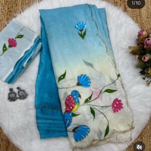 Home Perrot brush printed gold crush padding saree