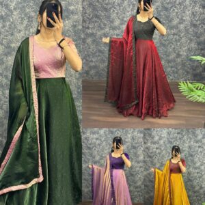 Home gown + duppatta with soft fendy with sequence