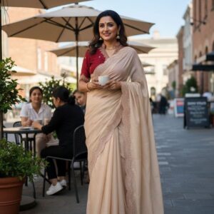 Home Star Georgette Multi Emrodairy Moti Border Work Saree