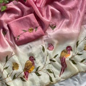 Home Perrot brush printed gold crush padding saree