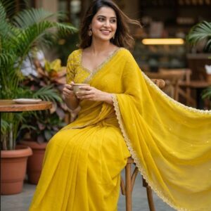 Home Georgette SAREE WITH EMBROIDERY BLOUSE PIECE