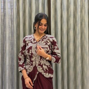 Home Trending Embroidery Sequence work ready to wear saree