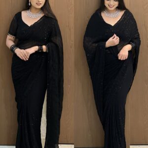 Home beautiful pure handwork sareee black saree